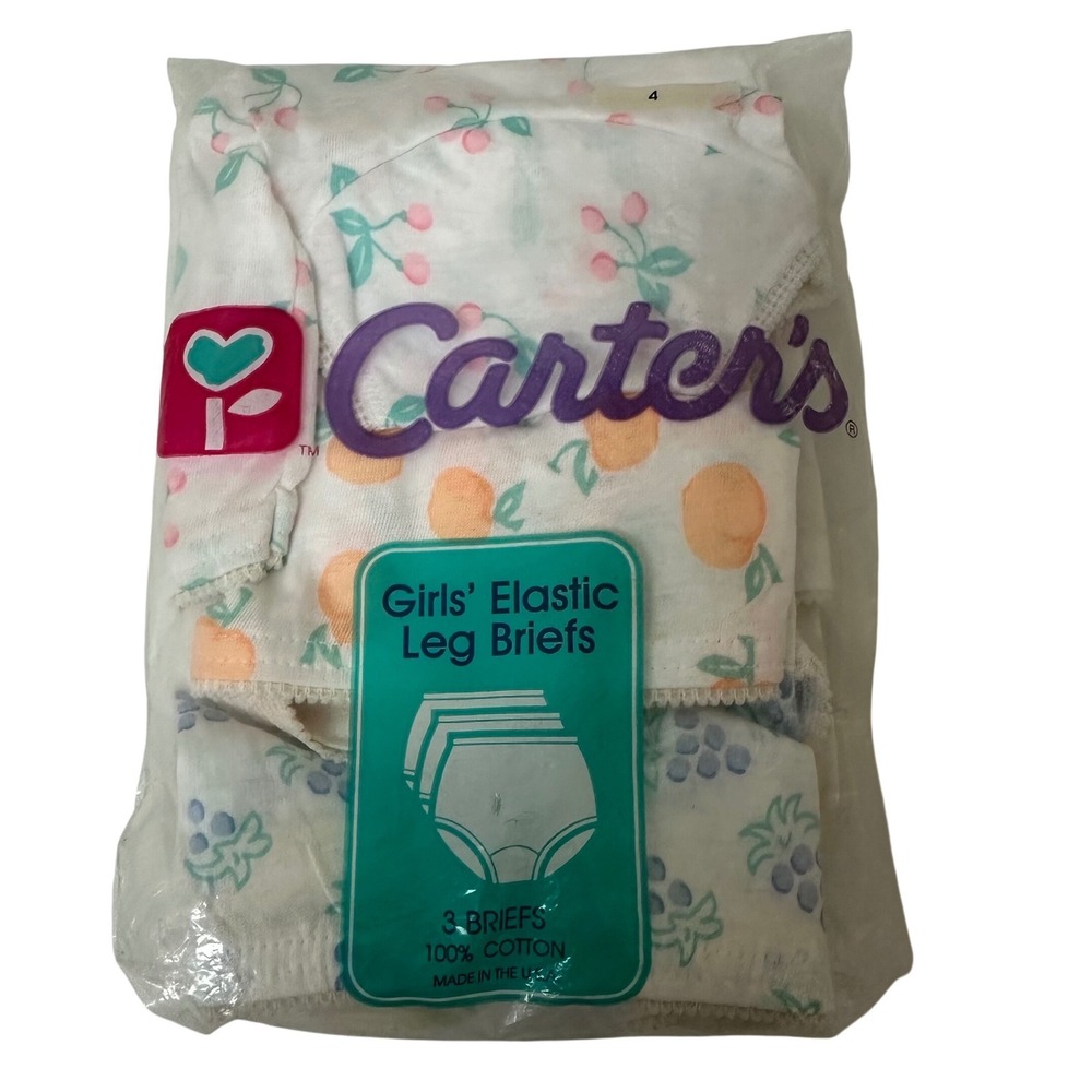 Vintage Carters Girls 3 Pack Fruit Print Cotton Briefs Size 4 Made in USA NIP